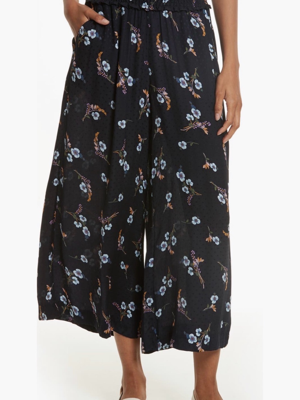 Rebecca Taylor Natalie Fleur Cropped Wide Leg 100% Silk Pants